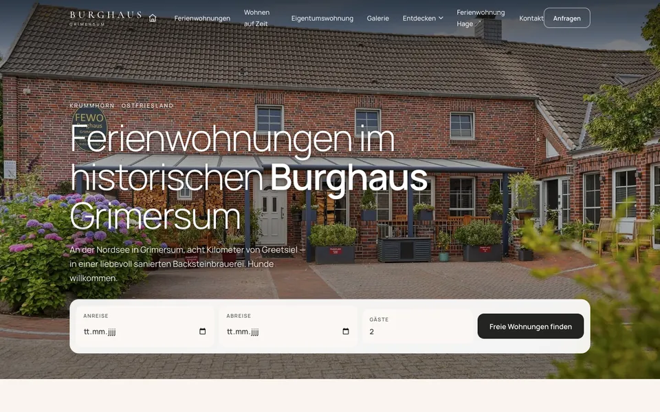 Startseite von burghaus-grimersum.de, von uns gehostet und gepflegt
